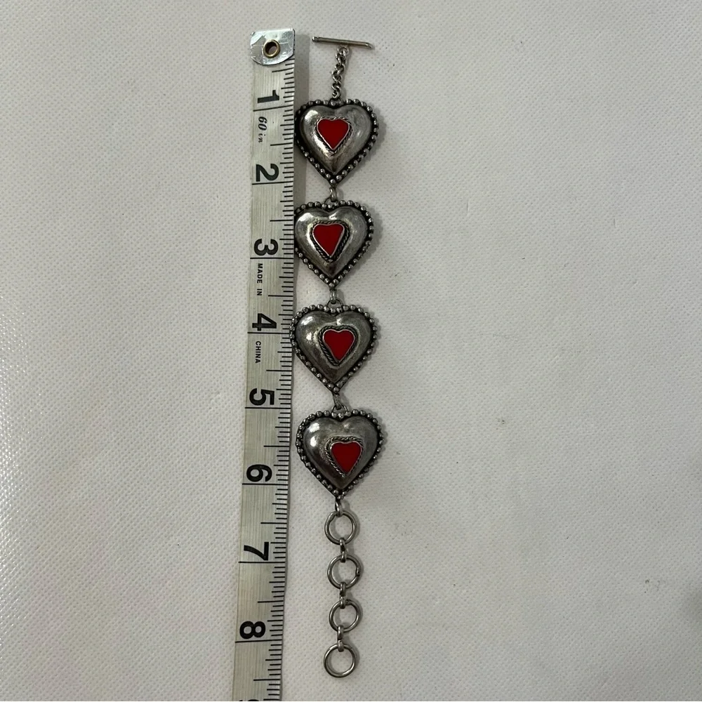 Vintage Silver Red Puffy Hearts Bracelet